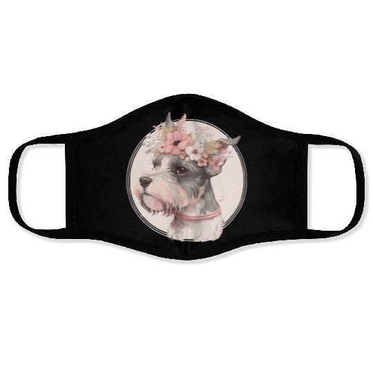 Cute Miniature Mini Schnauzer Flower Crown Pet Dog Face Masks