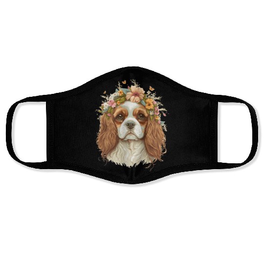 Cavalier King Charles Spaniel Flower Crown Dog Flo Face Masks