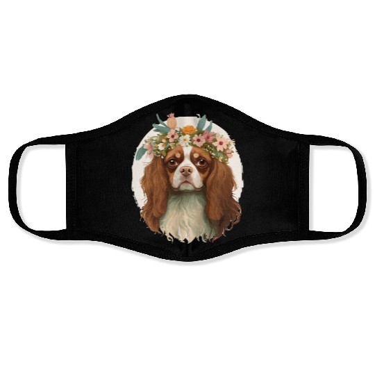 Cavalier King Charles Spaniel Flower Crown Pet Dog Face Masks