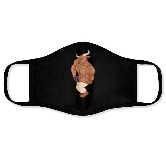 Brown Illustrated Bull Gym Lover Face Masks