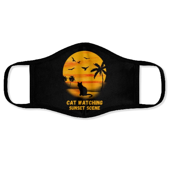 Cat watching sunset scene - Cat Lover Face Masks