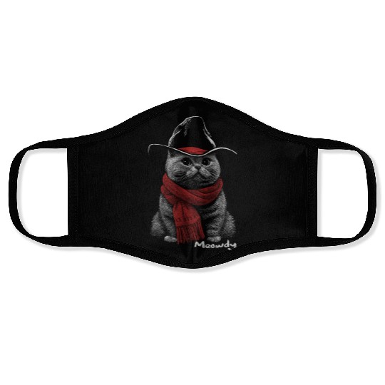 Cute Chonk Cat Meowdy Cat w/ Cowboy Hat from Texas Face Masks