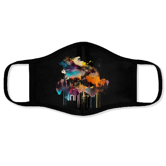 Mountain Wolf Multicolor Watercolor Portrait Face Masks