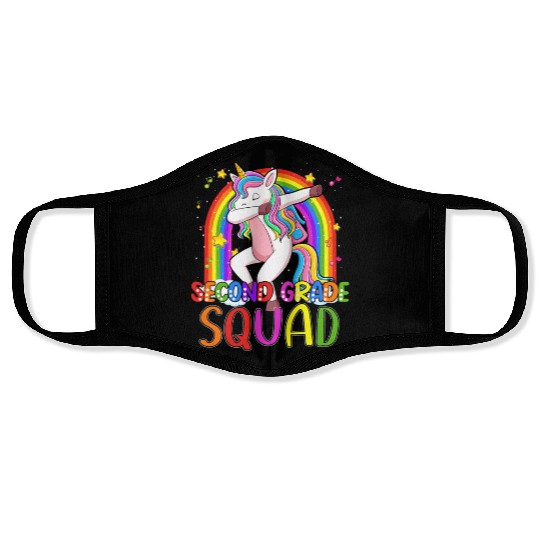 2nd Grade Squad Dabbing Unicorn Rainbow Back Face Masks