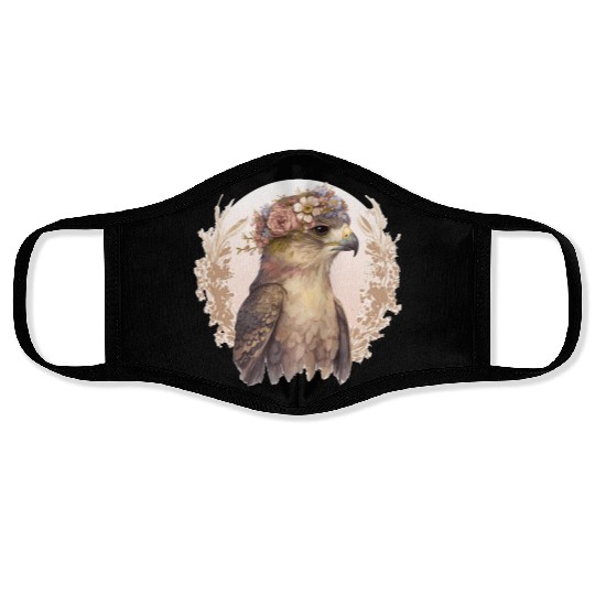 Watercolor Hawk Bird Of Prey Flower Crown Floral B Face Masks