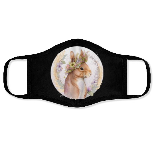 Floral Squirrel Flower Crown Watercolor Animal Lov Face Masks