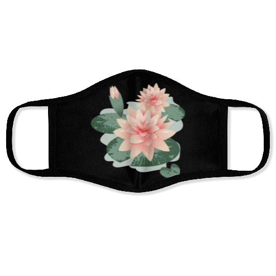 Water lily flower with bud in water lily pond Face Masks