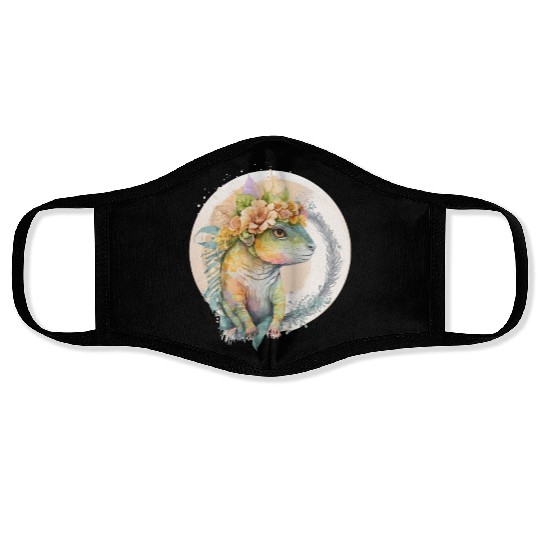 Cute Lizard Chameleon Flower Crown Pet Reptile Lov Face Masks