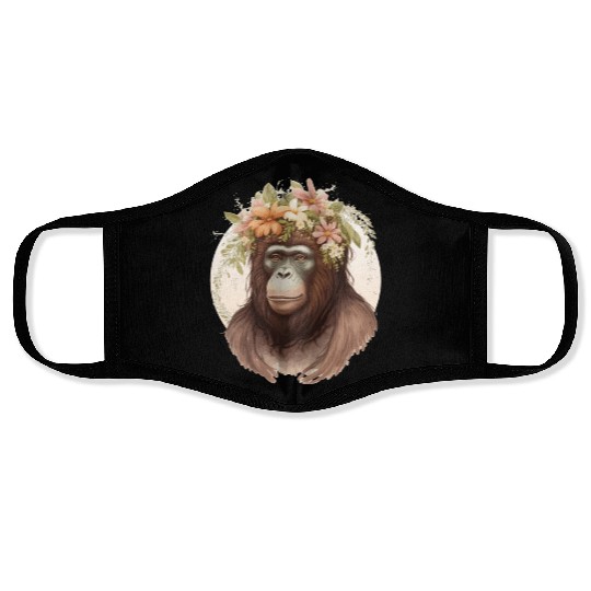 Cute Watercolor Orangutan Flower Crown Floral Face Masks