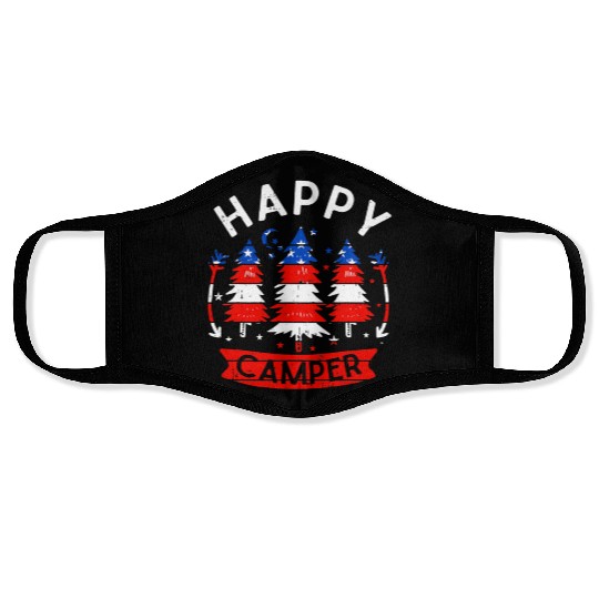 Happy Camper US Flag Patriotic 4th Of July Face Masks