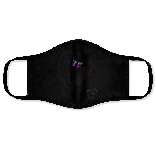 Decorative Black Cat Silhouette With Butterflies Face Masks