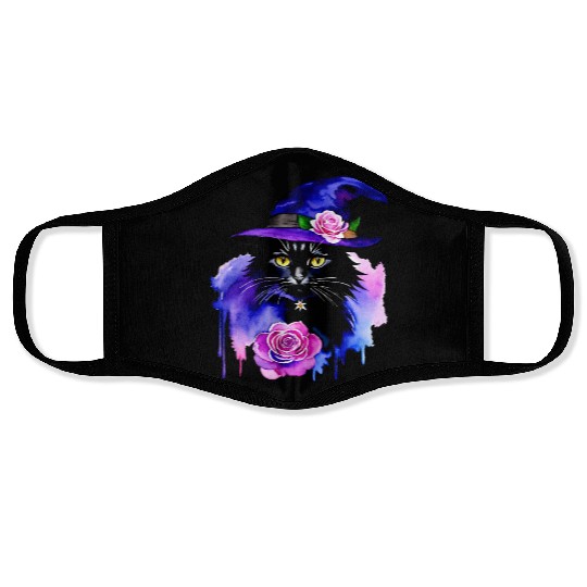Watercolor Cat Halloween Sublimation Face Masks