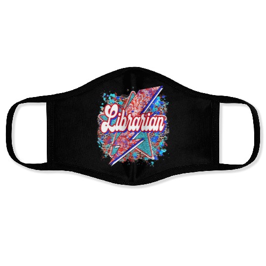 Leopard Lightning Bolt Librarian Teacher Book Face Masks