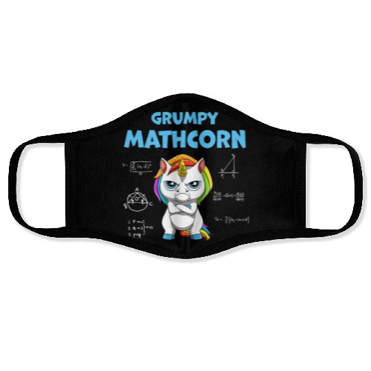 Funny Math Teacher Grumpy Unicorn Face Masks