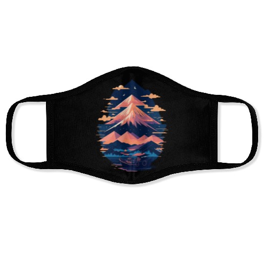 Serene Mount Fuji Sunset Peaceful River Scenery Face Masks
