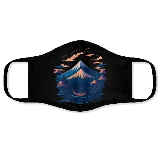 Serene Mount Fuji Sunset Peaceful River Scenery Face Masks