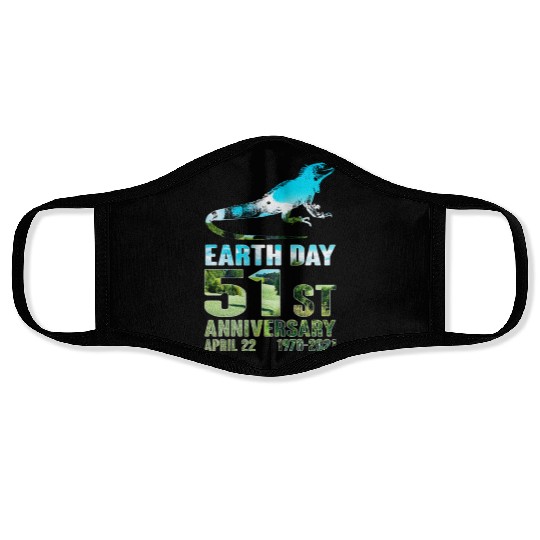 Earth Day 51st Anniversary April 22 Iguana Lover Face Masks