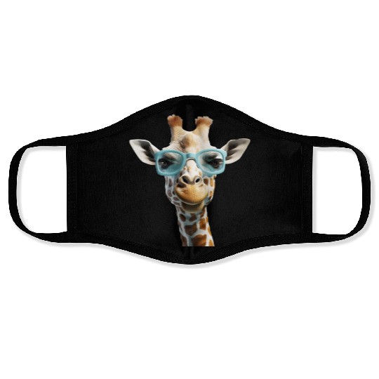 Giraffe Wearing Blue Sunglasses Wildlife Animal Face Masks