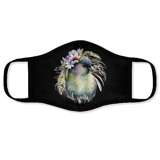 Cute Kiwi Bird Flower Crown Floral Exotic Birds Face Masks