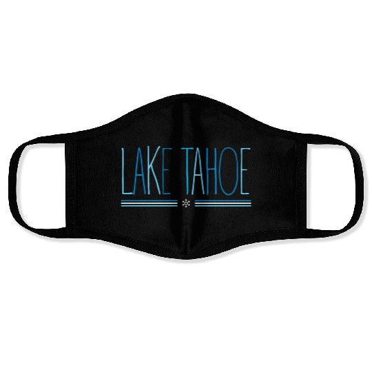Lake Tahoe Winter Snowflake Blue Lettering Face Masks