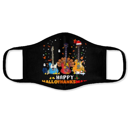 Guitar Happy Hallothanksmas Halloween Thanksgiving Face Masks