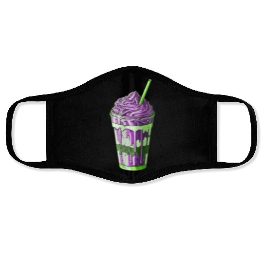 Iced Coffee Treat - Altered Colors - Purple/Green Face Masks