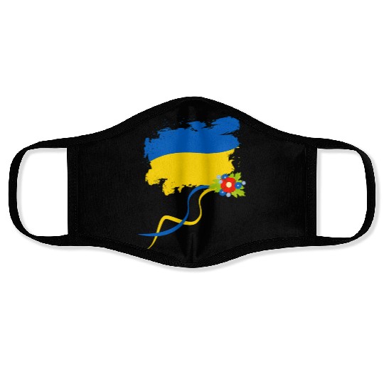 Ukraine Flag With Folk Flowers Ukrainian Pride Face Masks
