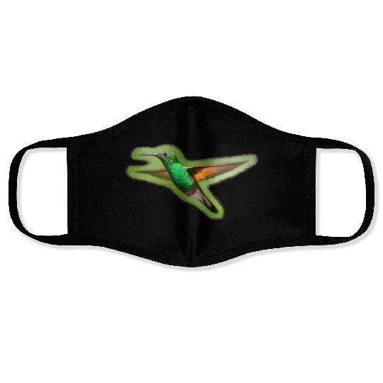 Green Hummingbird Illustration Bird Lover Face Masks