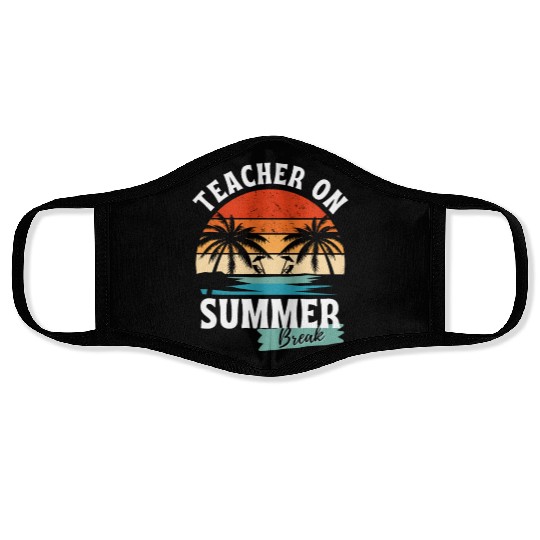 Retro Teacher On Summer Break Face Masks