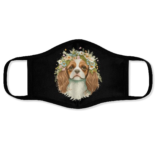 Cute Cavalier King Charles Spaniel Flower Crown Do Face Masks