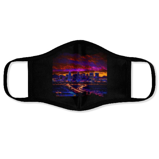 Phoenix Arizonna Skyline Neon Desert Nights Face Masks