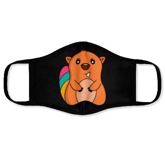 Sweet Squirrel With A Colorful Tail Face Masks