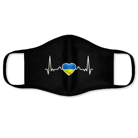 Heartbeat Ukraine Heart Ukrainian Flag Face Masks