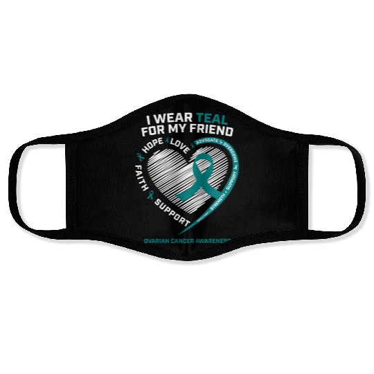 Teal Ribbon Ovarian Cancer Awareness Friend Face Masks