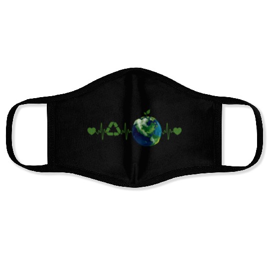 Heart Beat Earth Day Recycle Love Earth Day Annive Face Masks