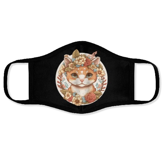 Cottagecore Cute Baby Cat Kitten Flower Face Masks
