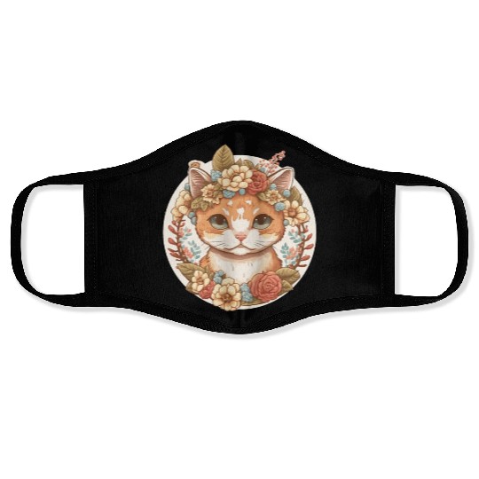Cottagecore Cute Baby Cat Kitten Flower Face Masks