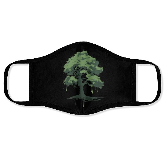 A green oak tree ink drawing Face Masks