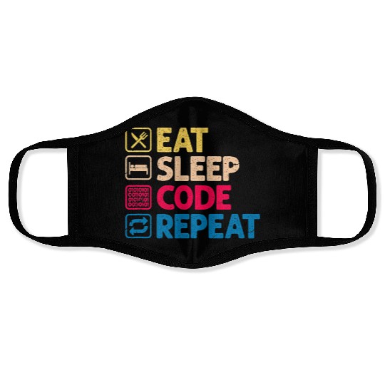 Eat Sleep Code Repeat Funny Binary Programmer Face Masks