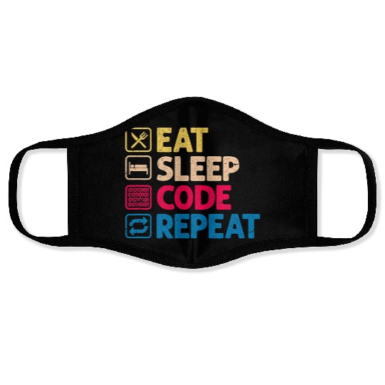 Eat Sleep Code Repeat Funny Binary Programmer Face Masks