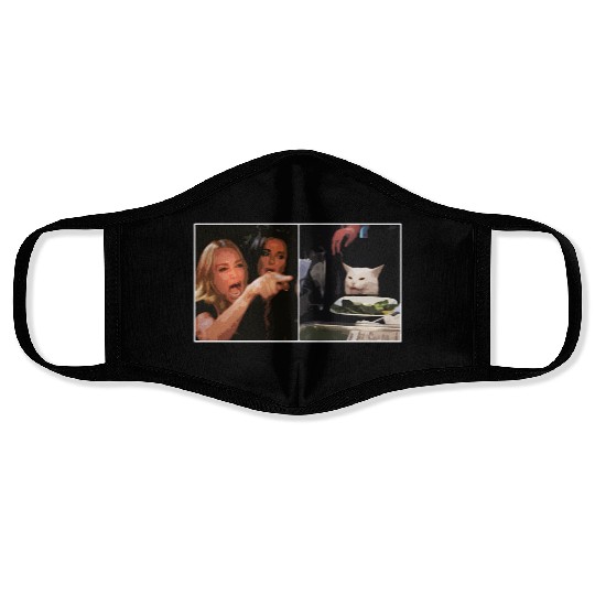 Yelling At A Cat Meme Face Masks