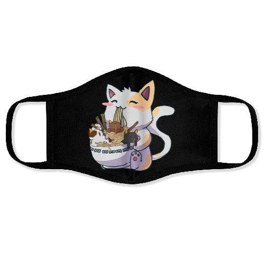Kawaii Neko Cat Ramen Bowl Anime Japanese Noodles Face Masks