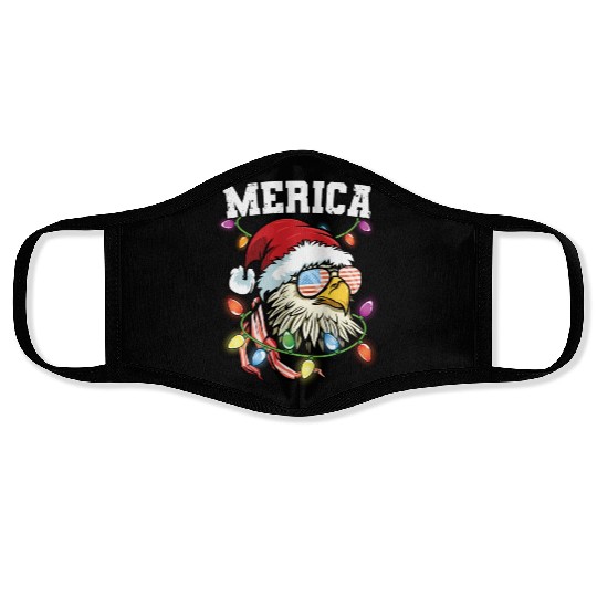 Merica Usa Flag Patriotic Veteran Santa Bald Eagle Face Masks