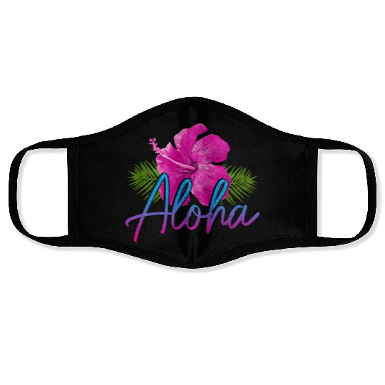 Aloha Hawaiian Islands Hawaii Surf Hibiscus Face Masks