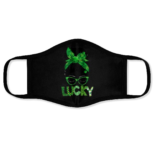 Lucky Mama Messy Bun Leopard Shamrock St Face Masks