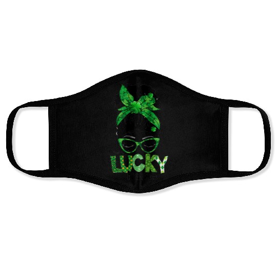 Lucky Mama Messy Bun Leopard Shamrock St Face Masks