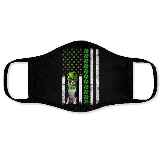 American Flag Boston Terrier Dog St Patric Day Face Masks
