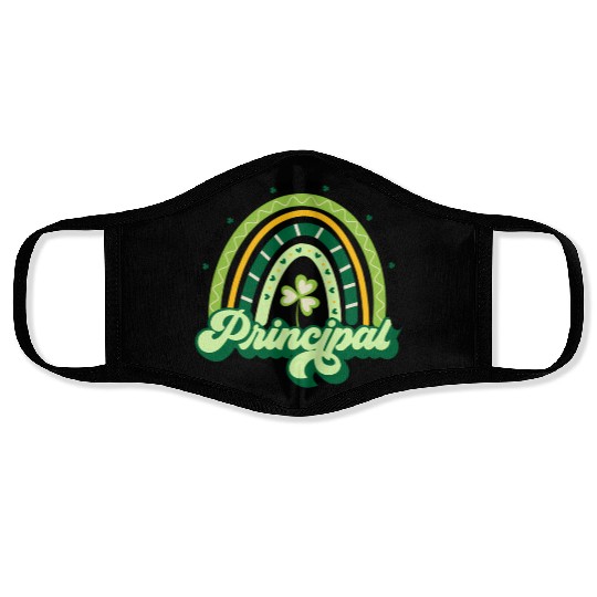 Boho Rainbow Shamrock One Lucky Principal St Face Masks