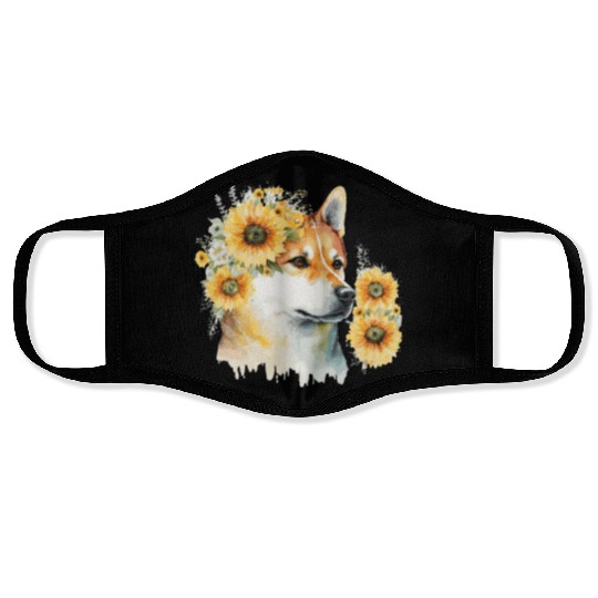 Cute Shiba Inu Sunflower Dog Breed Pet Puppy Face Masks