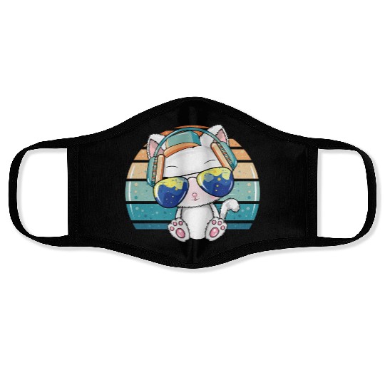 Hip Hop Music Dj Cat Kitty With Earphone Pet Face Masks